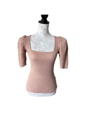 Nation LTD Zandra Smocked Party Tee Touch of Pink Puff Sleeve Small